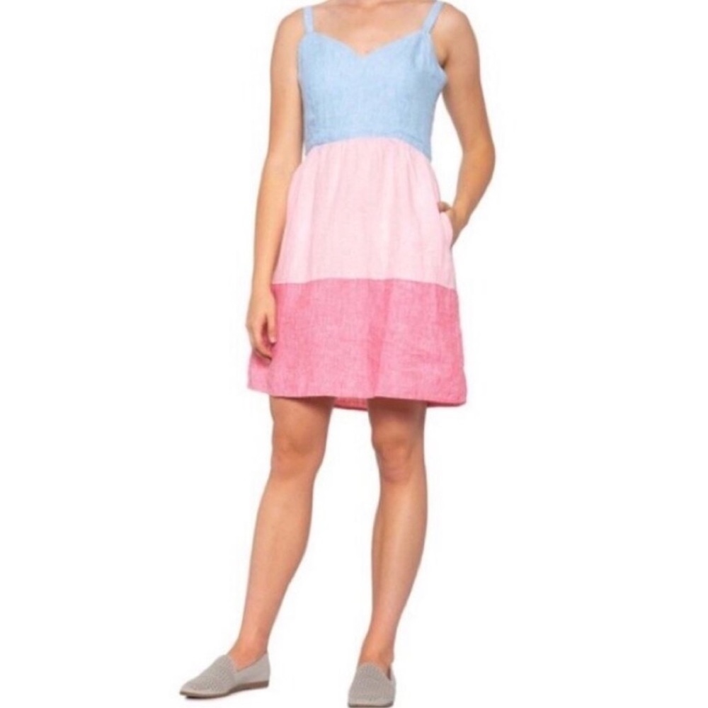 Cynthia Rowley 100% Linen Color Block Dress Size Medium